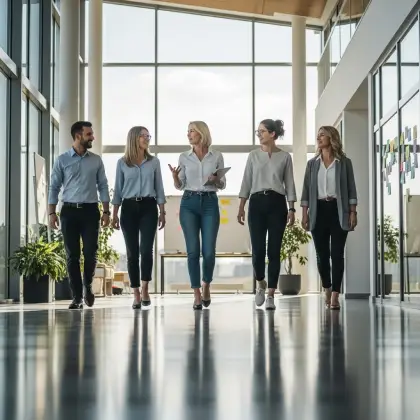A diverse group of women holding hands, symbolizing teamwork and collaboration in a supportive environment.